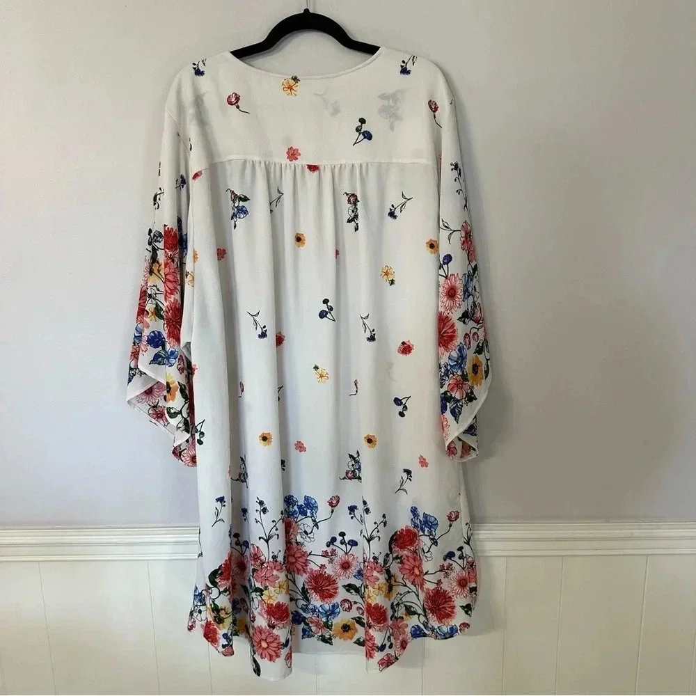 Paolino Women’s Short Sleeve White Open Front Draped Hi/Lo Floral Kimono GUC - Picture 5 of 5